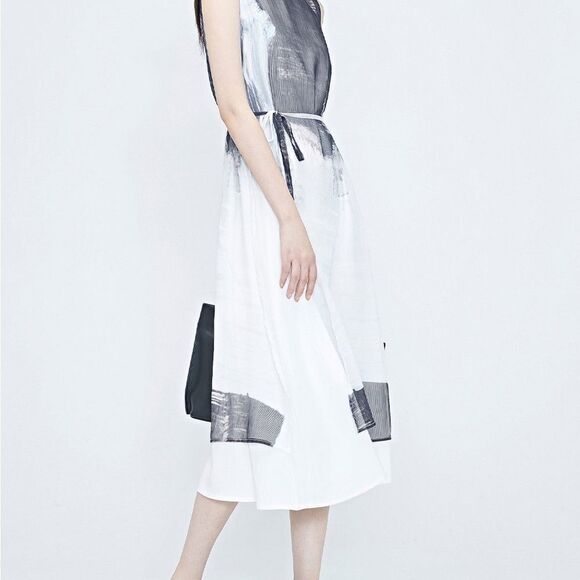 S. Deer Elegant Ink Splatter Sleeveless Dress White M NWT - Picture 2 of 6